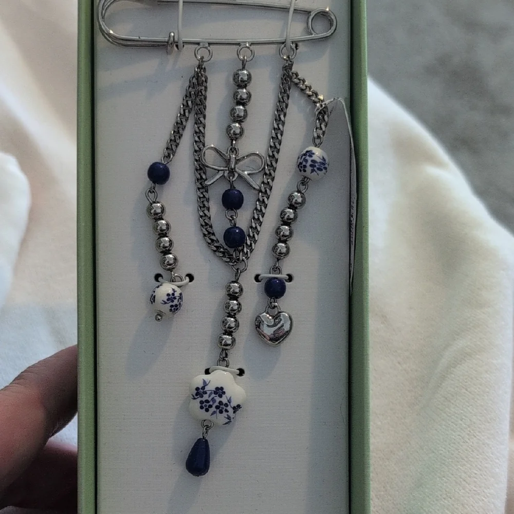 Piper + K Silver and Blue Brooch